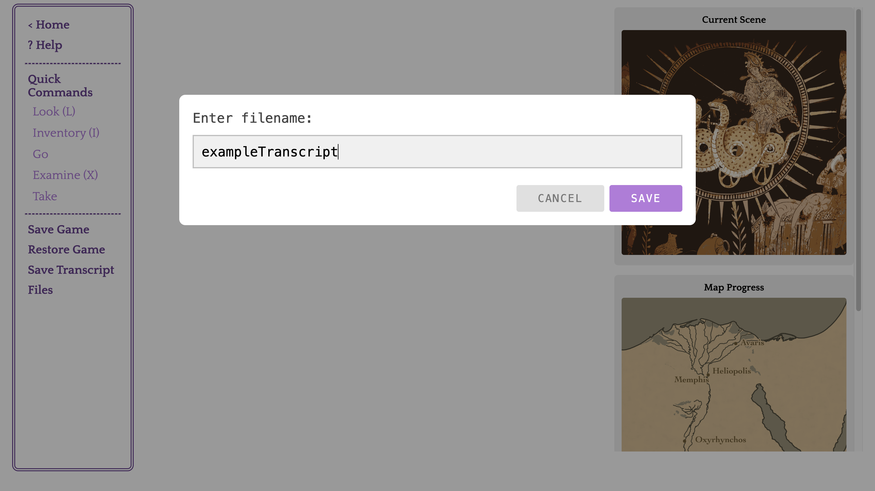 Enter a filename for the transcript